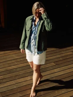 Women Imogene + Willie Jackets|Shirts*military shirt jacket in fatigue green