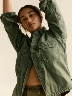 Women Imogene + Willie Jackets|Shirts*military shirt jacket in fatigue green