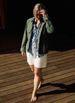 Women Imogene + Willie Jackets|Shirts*military shirt jacket in fatigue green