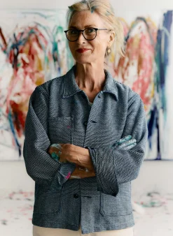 Women Imogene + Willie Jackets*the painters coat in indigo cream sashiko