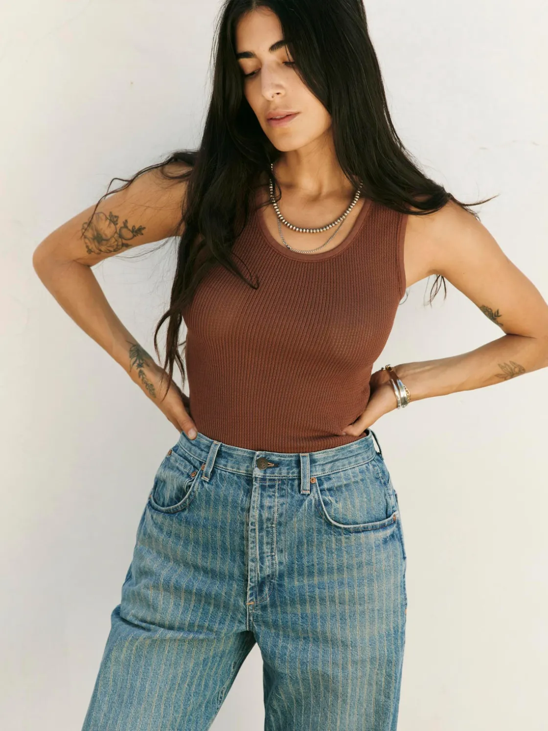 Women Imogene + Willie Tees & Tanks*the vintage tank in open knit chestnut